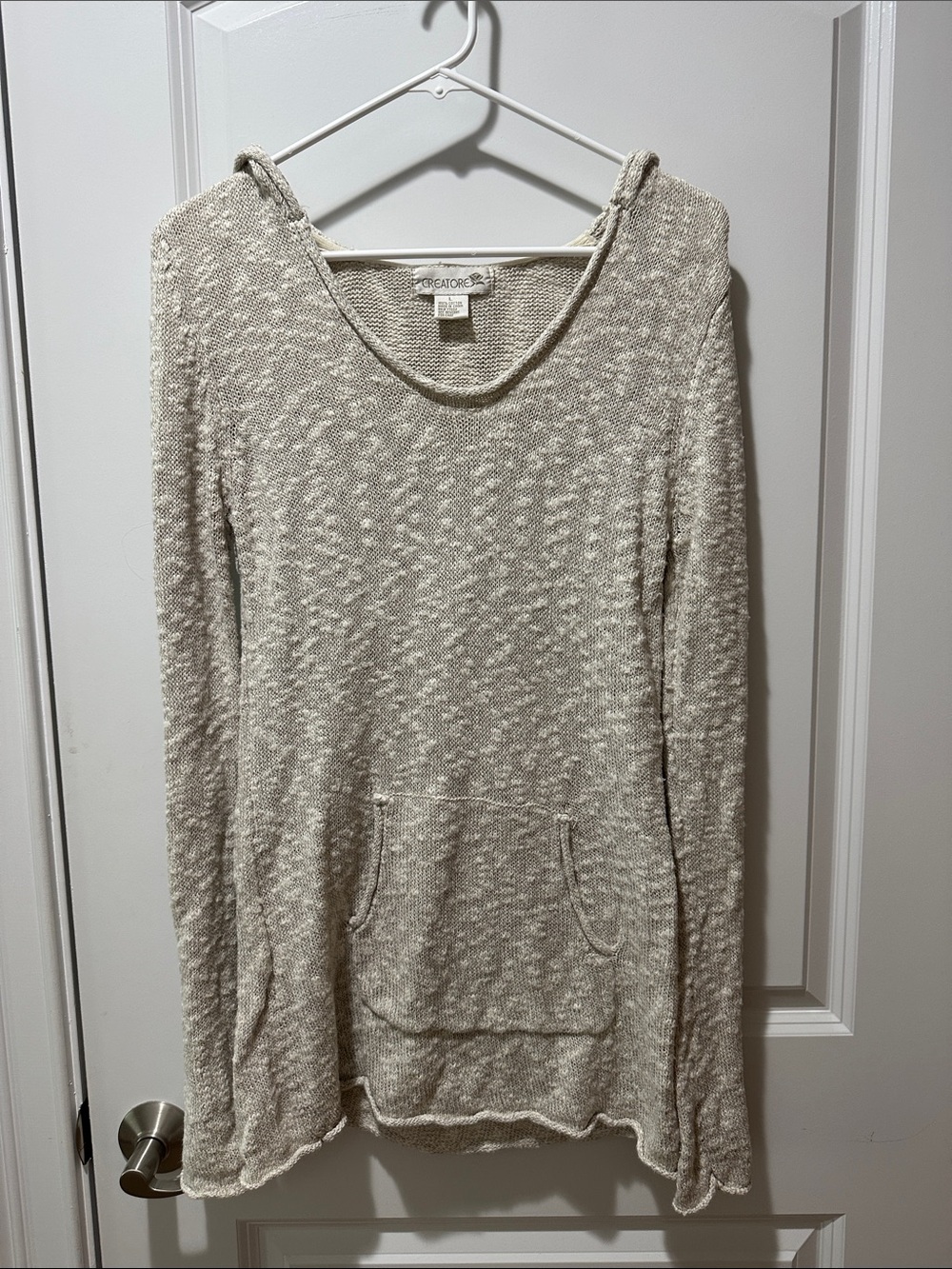 Creatore Cream Heathered Hooded Knit Pullover